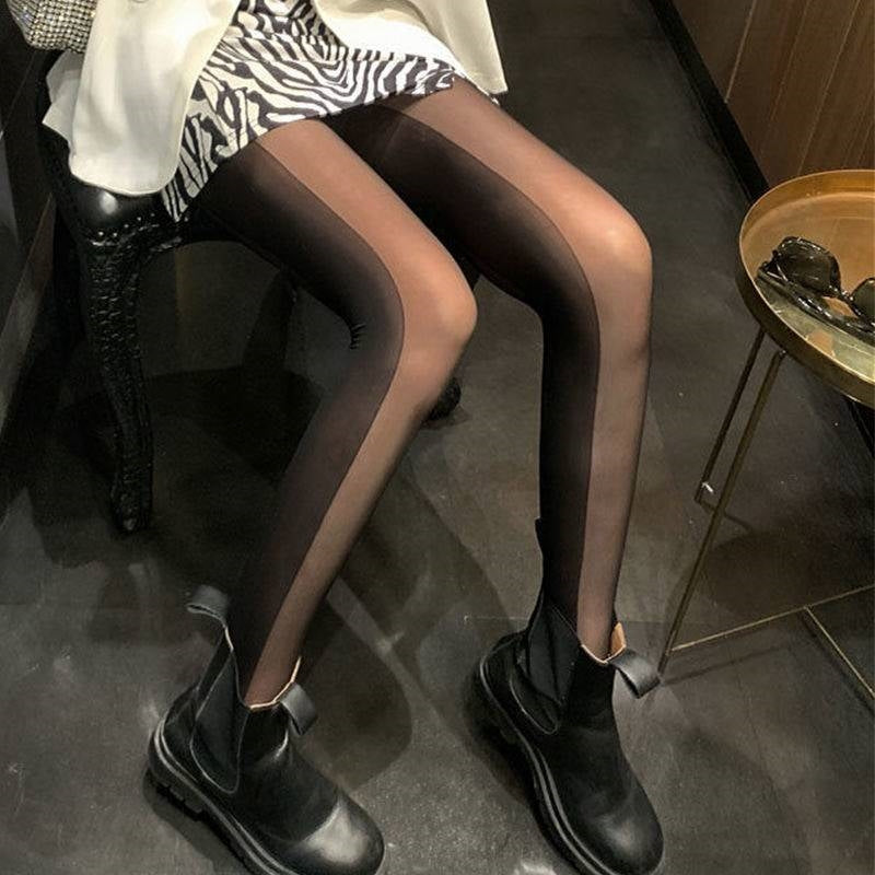 Sexy Vertical Striped Pantyhose - Slimming Mesh Panel Tights