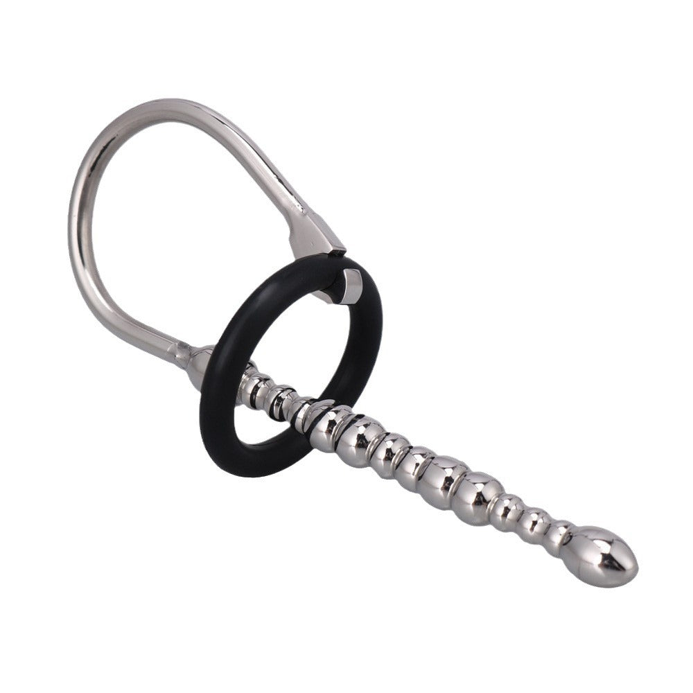 Stainless Steel Beads Urethral Sounds Plug with 2pcs Penis Rings