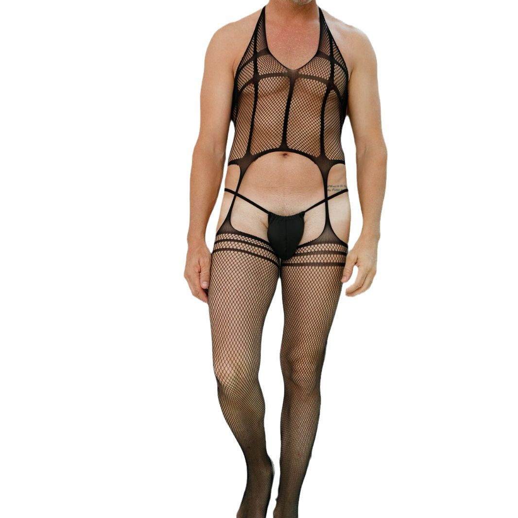 Men's Lace Tight Cut Out Fishnet Bodystocking