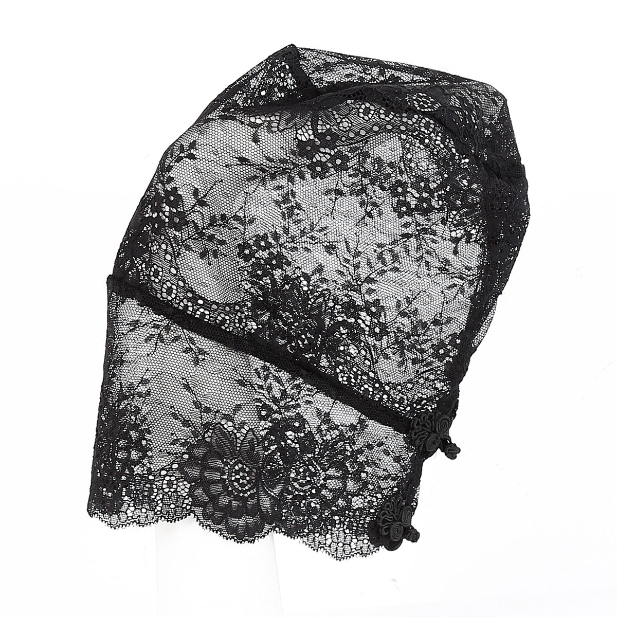 Black Lace Floral Full Face Hood