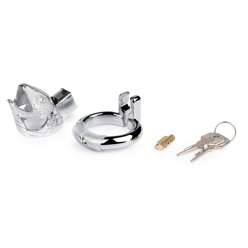 Snake Head Design Male Chastity Device, Breathable Metal Cage with 3 Rings