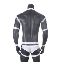 Men's Jock Strap Set with Body Chest Harness in White