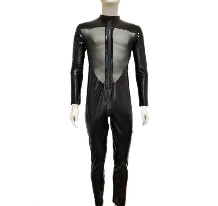 Men's Black Sexy Faux Leather Bodysuit