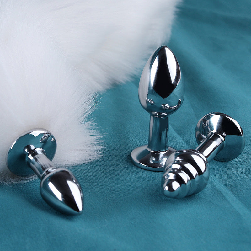 3 Pcs Replaceable Stainless-Steel Long Fox Tail Butt Plug Set