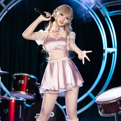 Sexy KPOP Idol Sheer Crop Top Costume Set – Pink Schoolgirl Lingerie Uniform