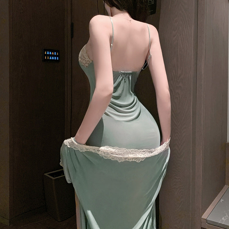 晚安日记微醺性感透视家居睡裙套装 | 黑色/绿色/白色可选 | 女士情趣睡衣战袍
