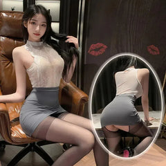 Sexy OL Secretary Cosplay Open-Crotch Uniform+Stocking Set