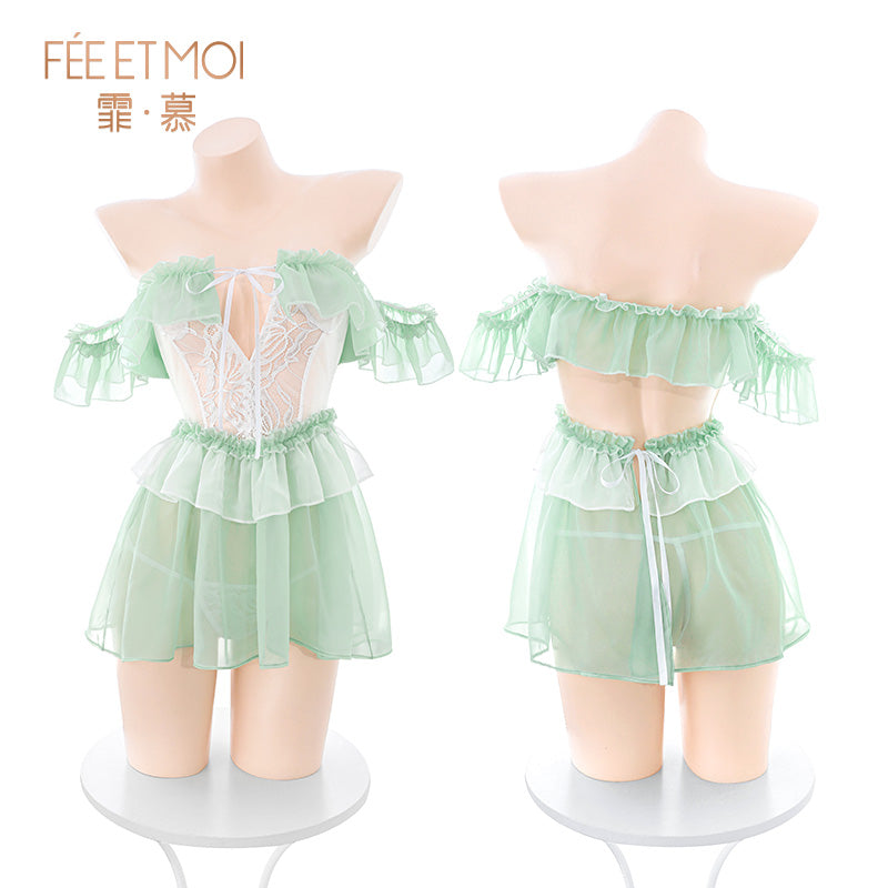 Women Cosplay Costume Lolita See-through Mooning Dress Set