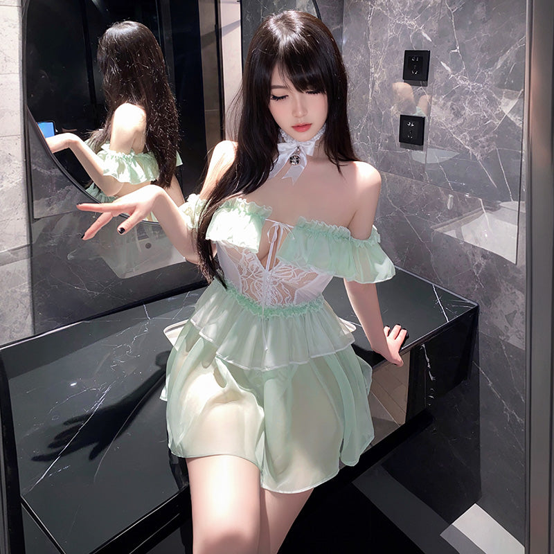 Women Cosplay Costume Lolita See-through Mooning Dress Set