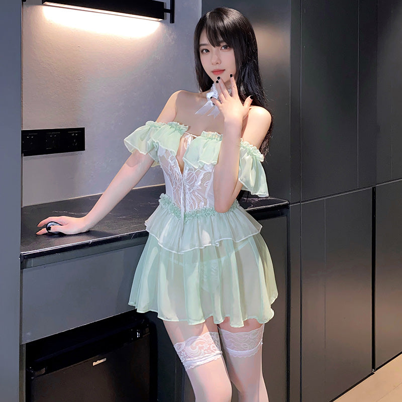 Women Cosplay Costume Lolita See-through Mooning Dress Set