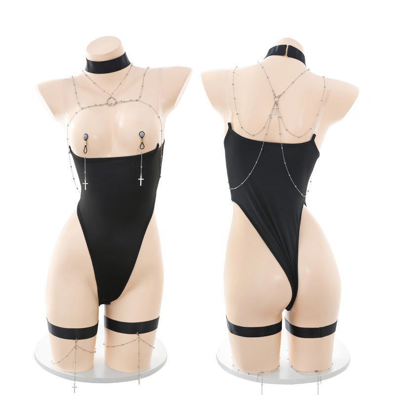 SM Open Boobs Sexy Body Chain Jumpsuit Set