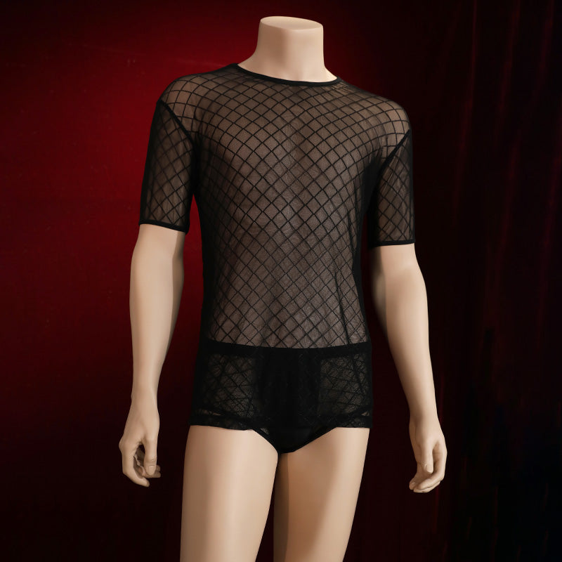 Men's Mesh See-through Pajamas+Sheer Boxer Briefs