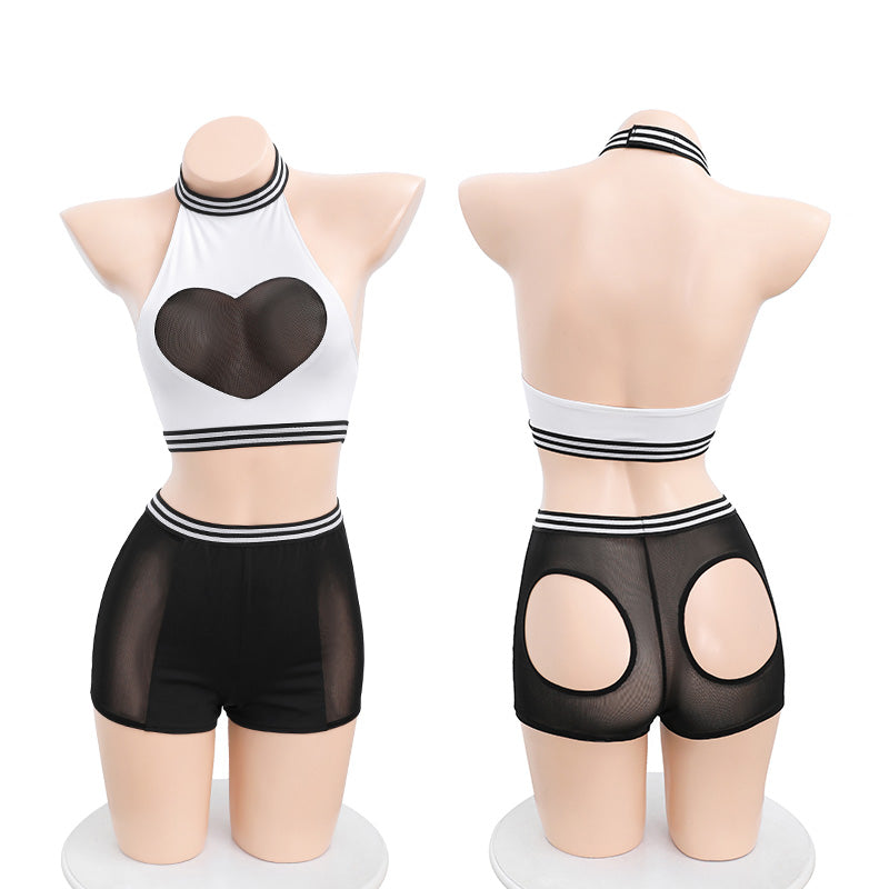 Women's Sexy Sheer Mesh 2 Piece Outfits Mooning Shorts Set