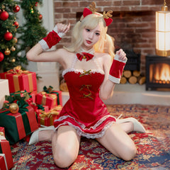 Women Sexy One-piece Christmas Cosplay Santa Costume   