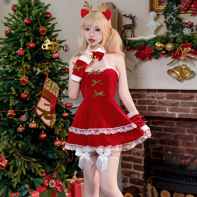 Women Sexy One-piece Christmas Cosplay Santa Costume   