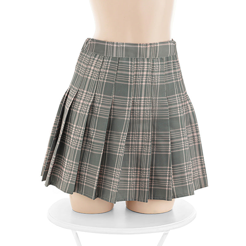 Women Sexy JK Schoolgirl Open Crotch Mini Plaid Pleated Skirt