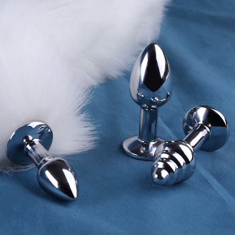 3 Pcs Replaceable Stainless-Steel Long Fox Tail Butt Plug Set