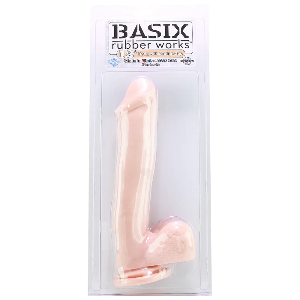 Basix 12 Inch Suction Base Dildo in Flesh