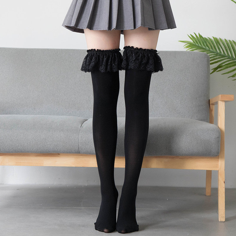 Lolita Velvet Over-the-Knee Socks | Lace Cosplay Stockings