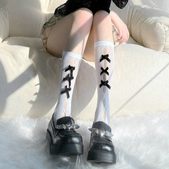 Japanese JK Style Bow Tie Knee High Fishnet Stocking in White -  Sex Toys & Adult Toys | XtoySmart Canada