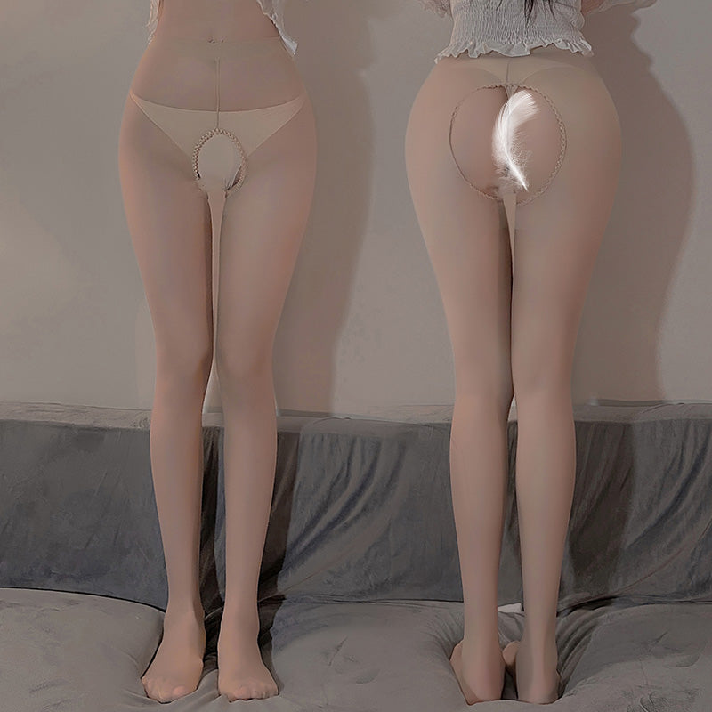 Sexy High-Waisted Open Crotch Stockings – Sheer Slim Fit Lingerie Tights for Women (4 Colors)