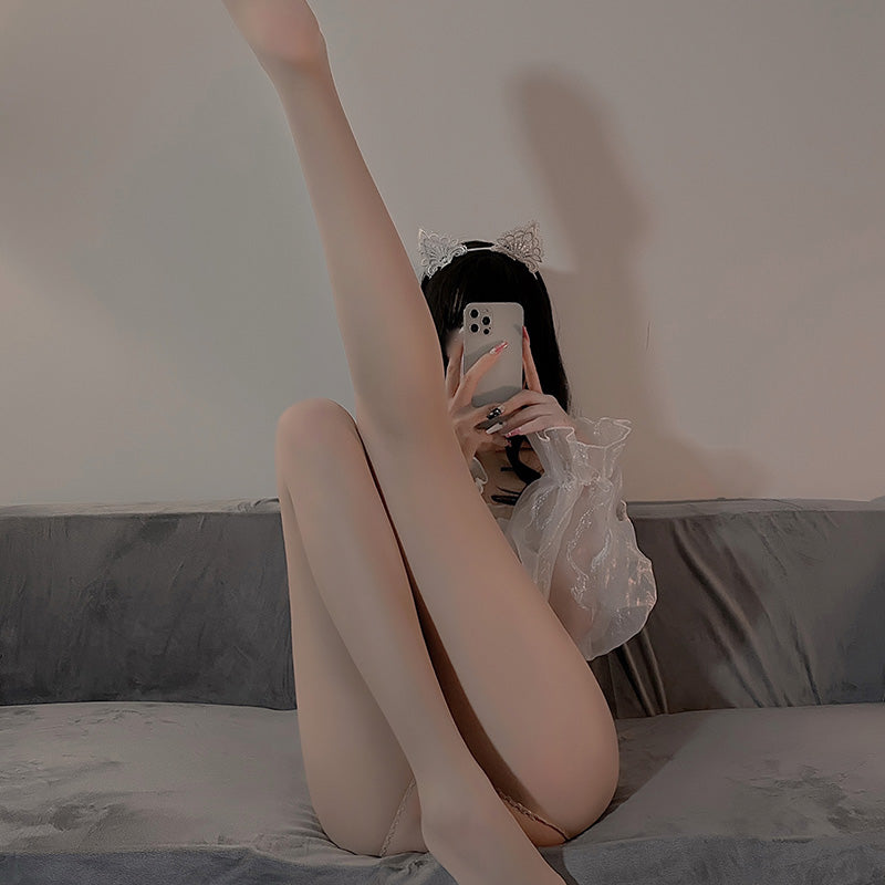 Sexy High-Waisted Open Crotch Stockings – Sheer Slim Fit Lingerie Tights for Women (4 Colors)