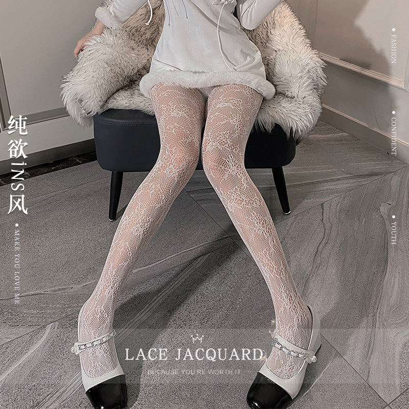 日本JK洛丽塔超薄花朵透明网丝袜
