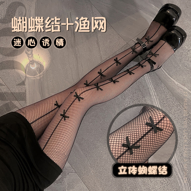 Women Fishnet Stockings With Bow Tie