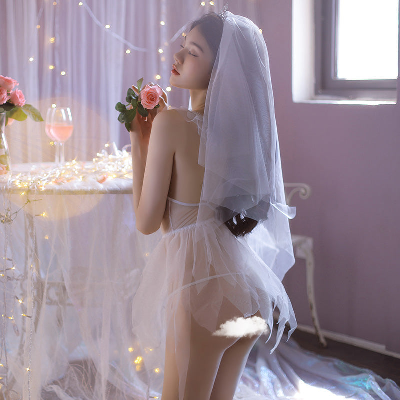 Sexy Bride Cosplay See-Through Open File Tulle Skirt With Veil -  Sex Toys & Adult Toys | XtoySmart Canada