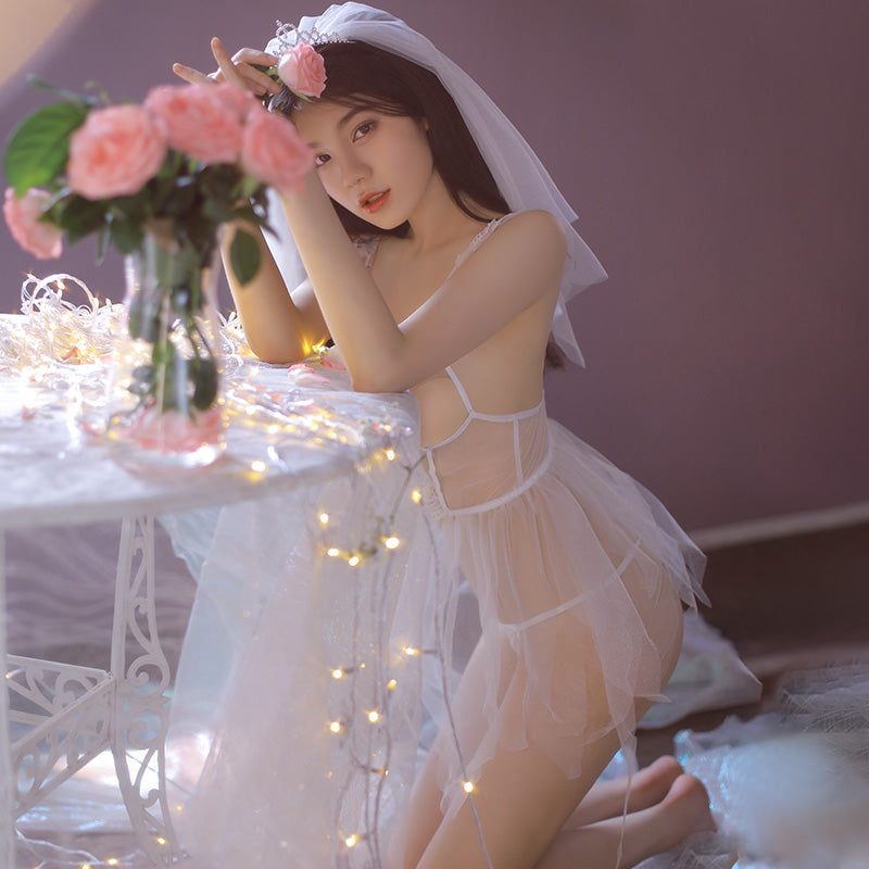 Sexy Bride Cosplay See-Through Open File Tulle Skirt With Veil -  Sex Toys & Adult Toys | XtoySmart Canada