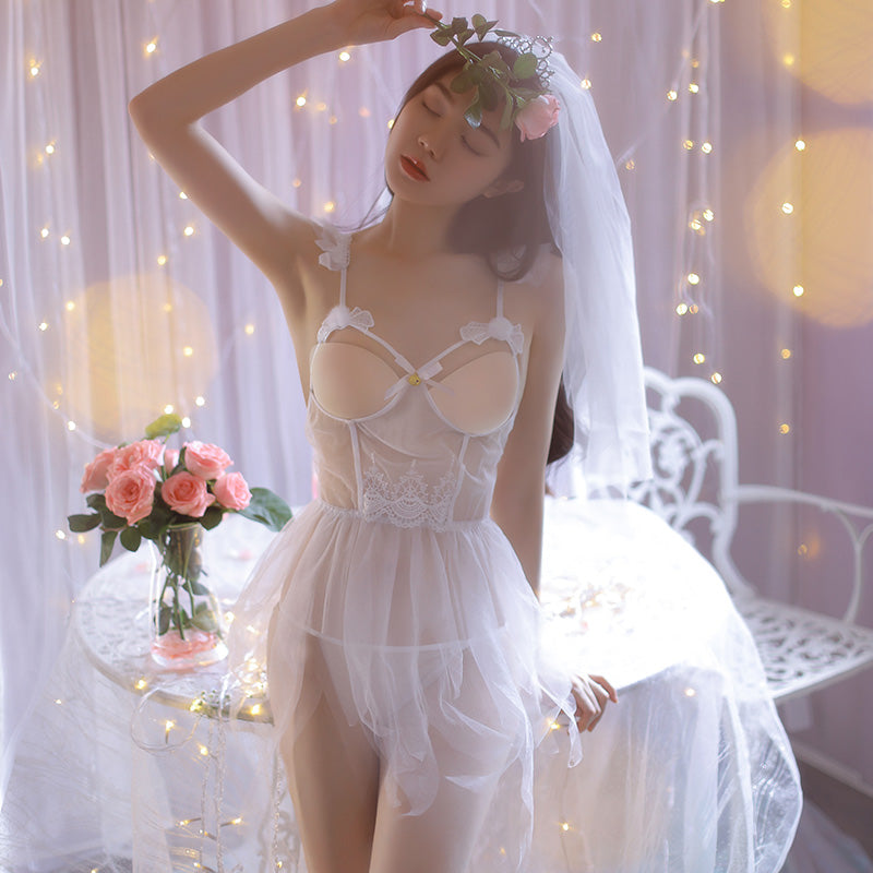 Sexy Bride Cosplay See-Through Open File Tulle Skirt With Veil -  Sex Toys & Adult Toys | XtoySmart Canada