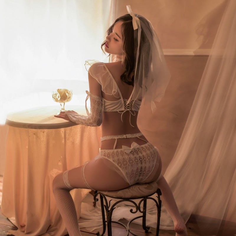 White Mesh Sexy Bride Cosplay Costumes