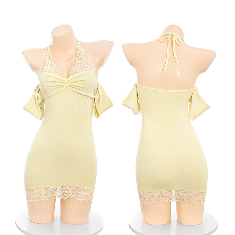 Sexy Halter Lingerie Set with Lift-Up Bust & Sheer Stockings – 2 Colors