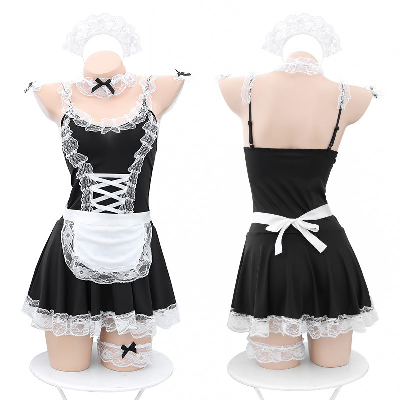 俏皮可爱大码女仆制服｜性感露沟蕾丝女佣角色扮演套装