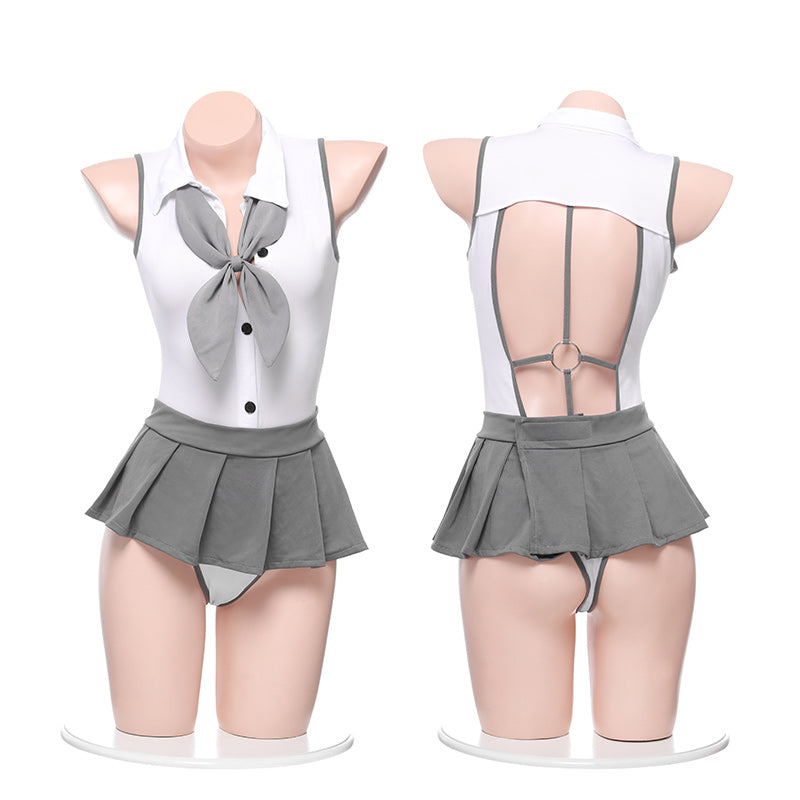 Women's Sexy JK Style Schoolgirl Bodysuit & Pleated Skirt Set