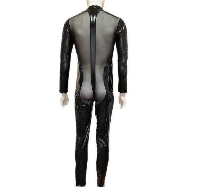 Men's Black Sexy Faux Leather Bodysuit