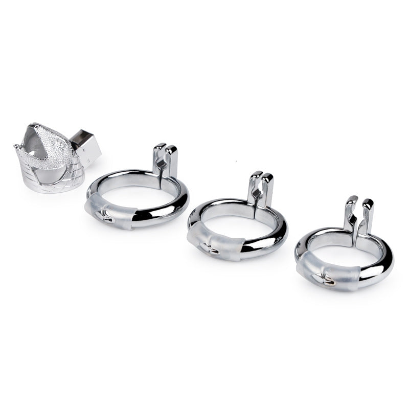 Snake Head Design Male Chastity Device, Breathable Metal Cage with 3 Rings