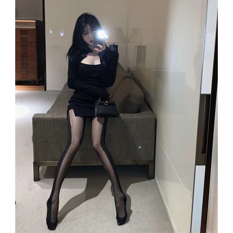 Sexy Vertical Striped Pantyhose - Slimming Mesh Panel Tights