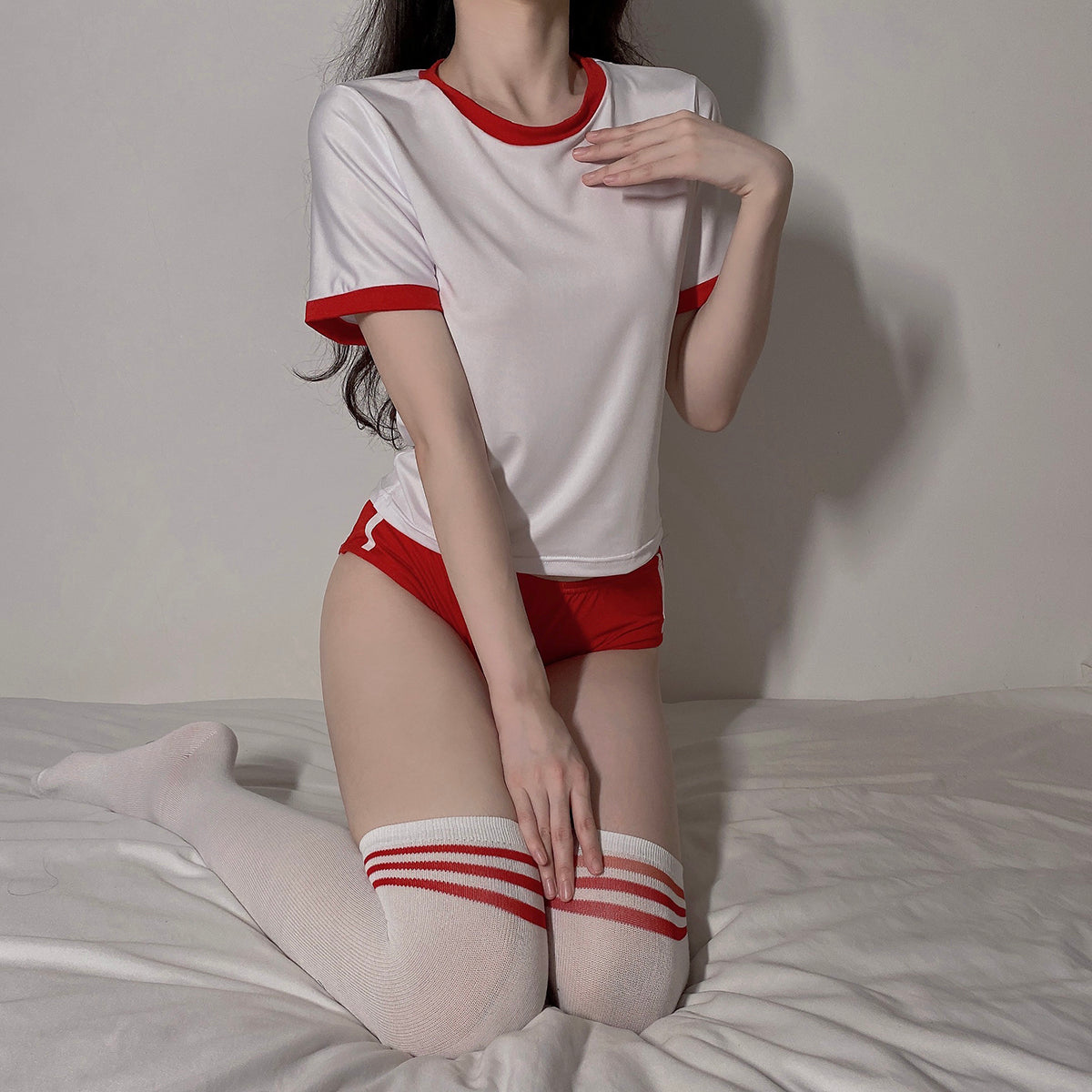 Japanese Anime Style Sexy Cheerleader Cosplay Costume in Red