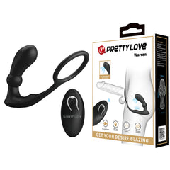 rettyLove Remote Control Vibrating Cock Ring with Butt Plug – 12 Vibration & Thrusting Modes, Silicone, USB Rechargeable