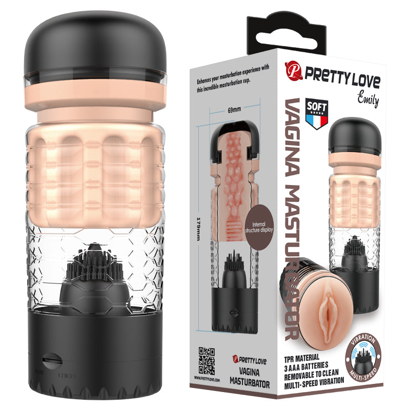 PrettyLove Emily Variable-Speed Rotating Brush Vibrating Male Masturbator Cup