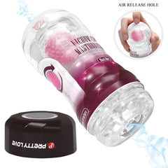 PrettyLove Black Hole Vacuum Male Masturbator – Pink Rolling Ball Stroker with Suction Control & Transparent Case
