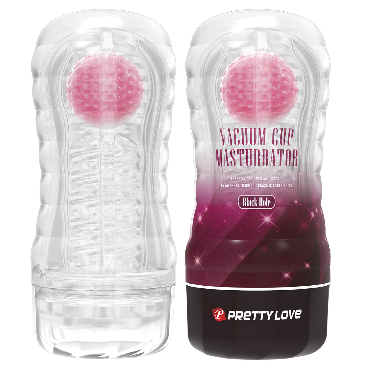 PrettyLove Black Hole Vacuum Male Masturbator – Pink Rolling Ball Stroker with Suction Control & Transparent Case