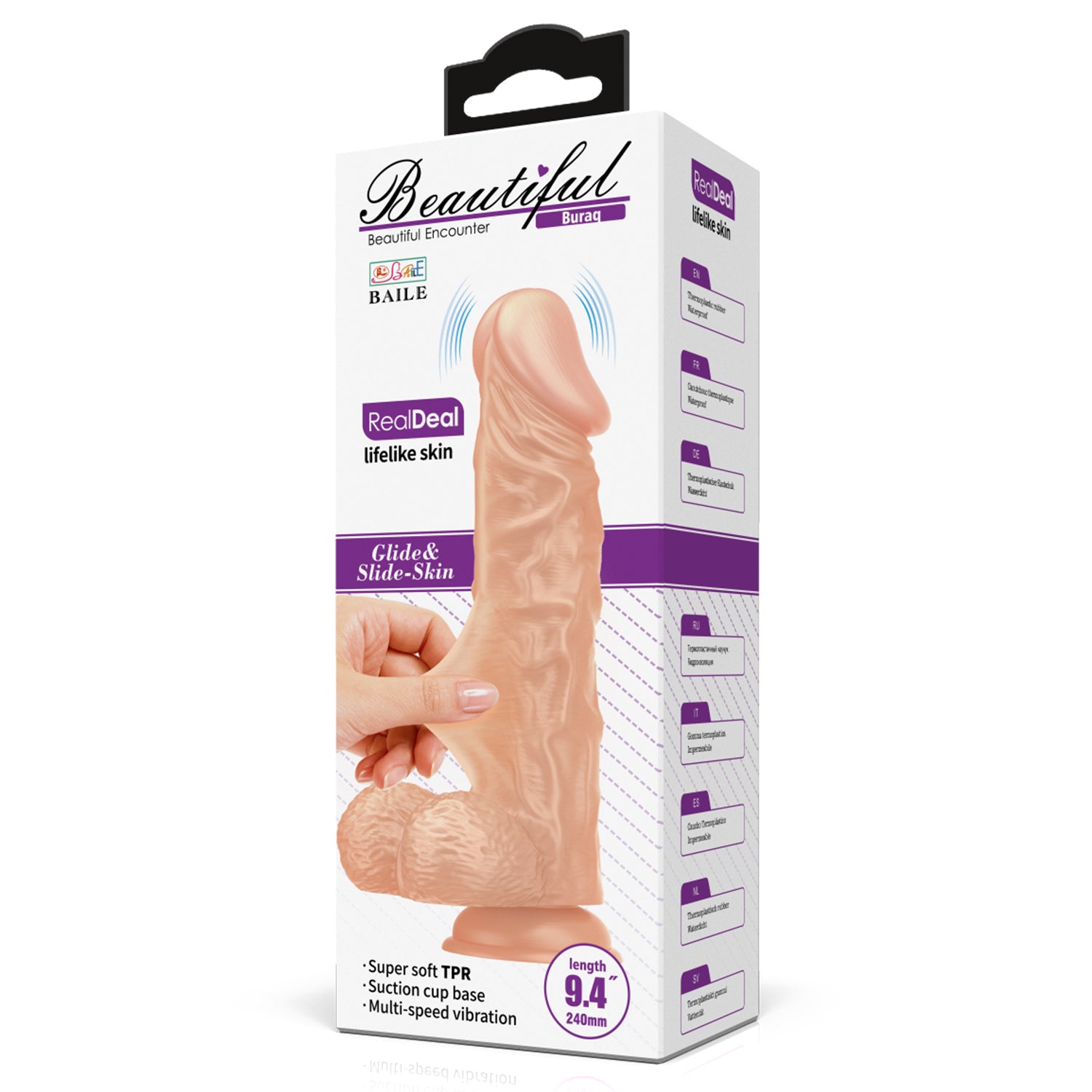 Baile 9.4 Inch Lifelike Vibrating Dildo with Suction Cup in Flesh
