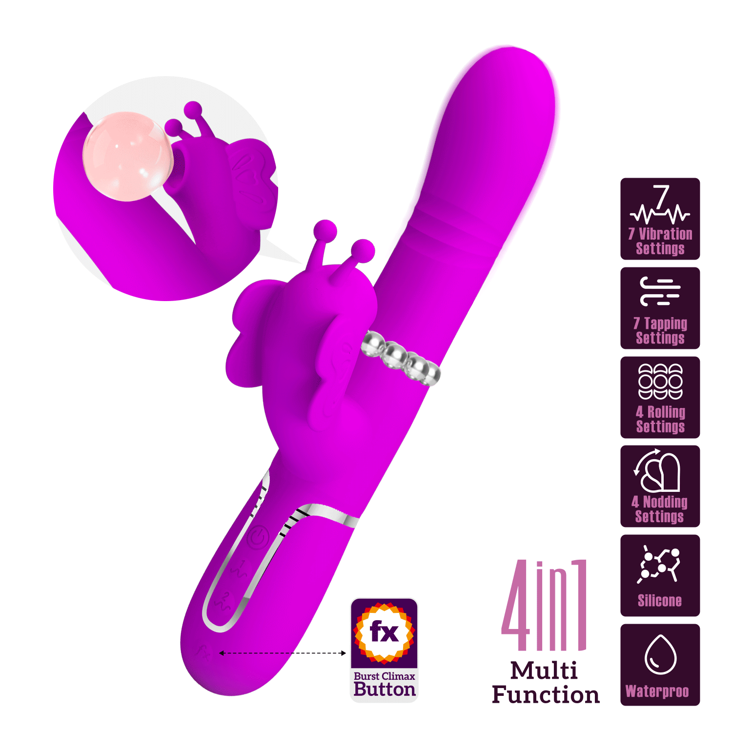 PrettyLove 4-1 Premium Silicone Rechargable Jack Rabbit Vibrator