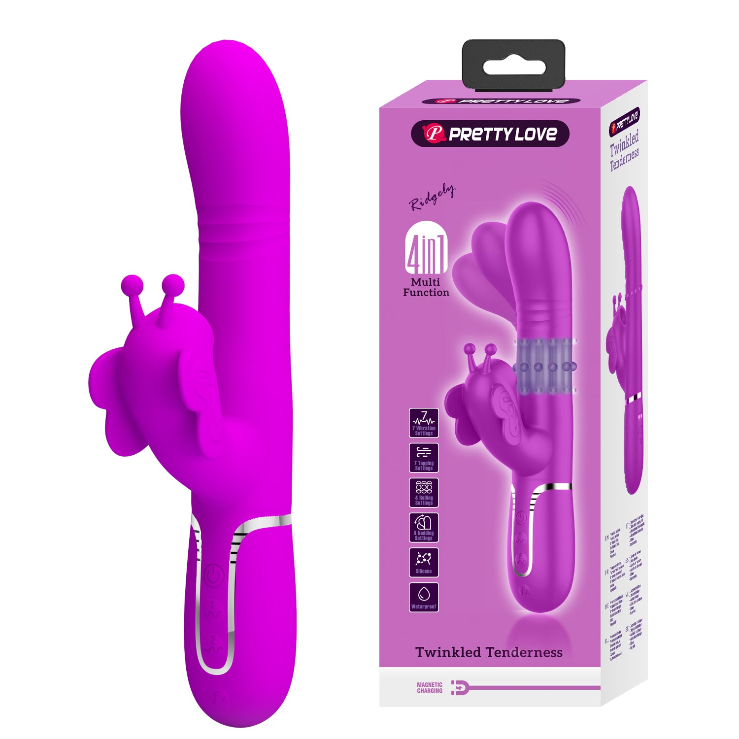PrettyLove 4-1 Premium Silicone Rechargable Jack Rabbit Vibrator