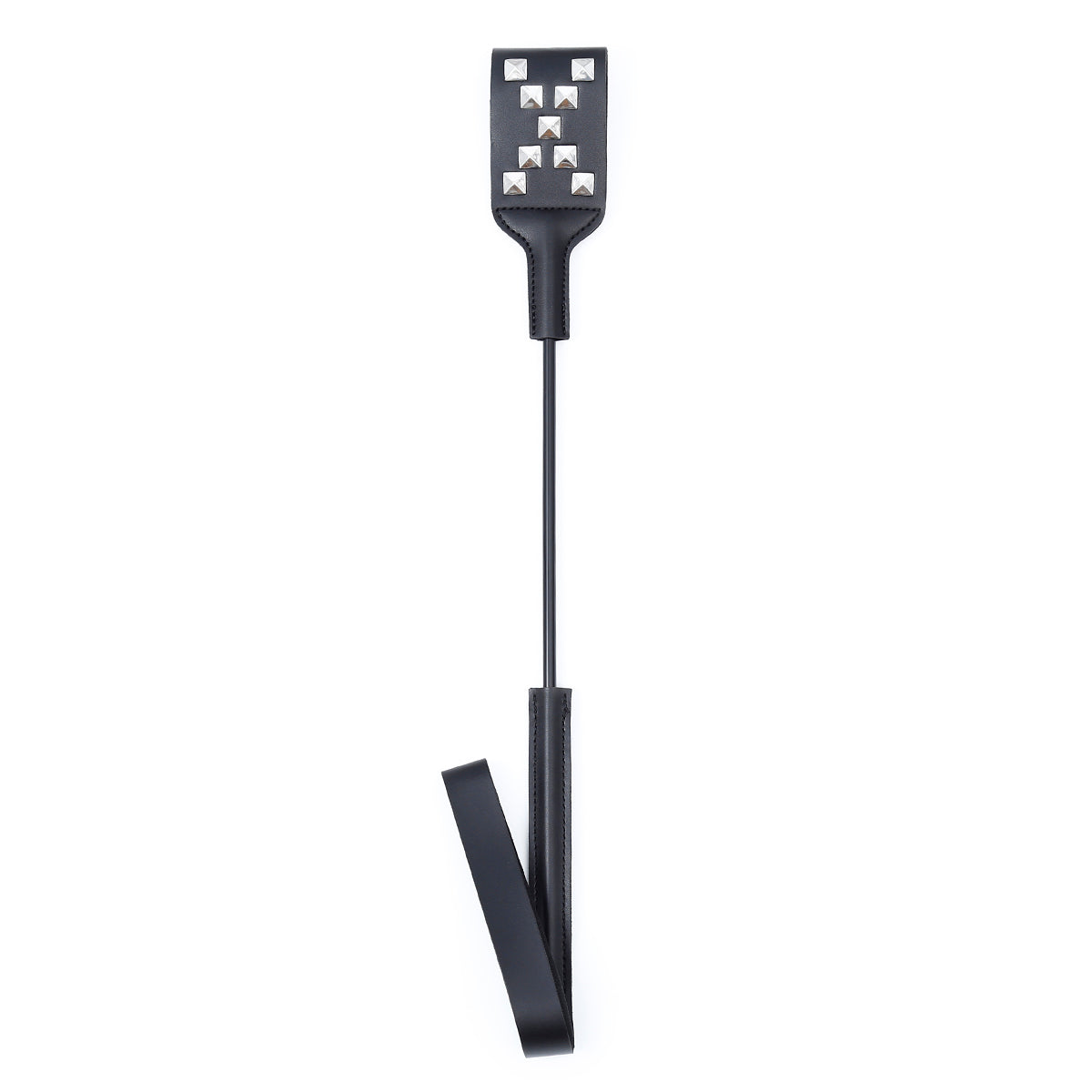 Black PU Leather X-Studded Paddle with Handle – Lightweight BDSM Spanking