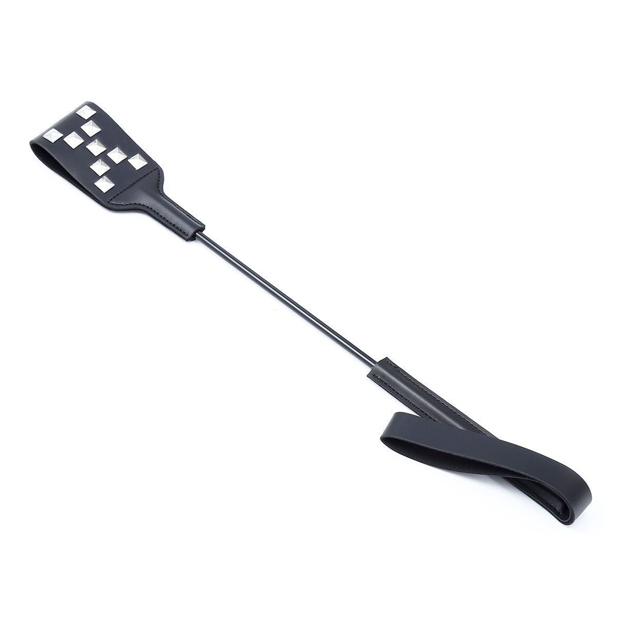 Black PU Leather X-Studded Paddle with Handle – Lightweight BDSM Spanking