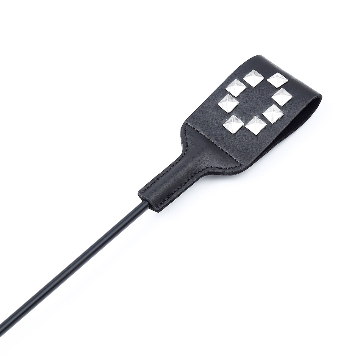 Black PU Leather X-Studded Paddle with Handle – Lightweight BDSM Spanking