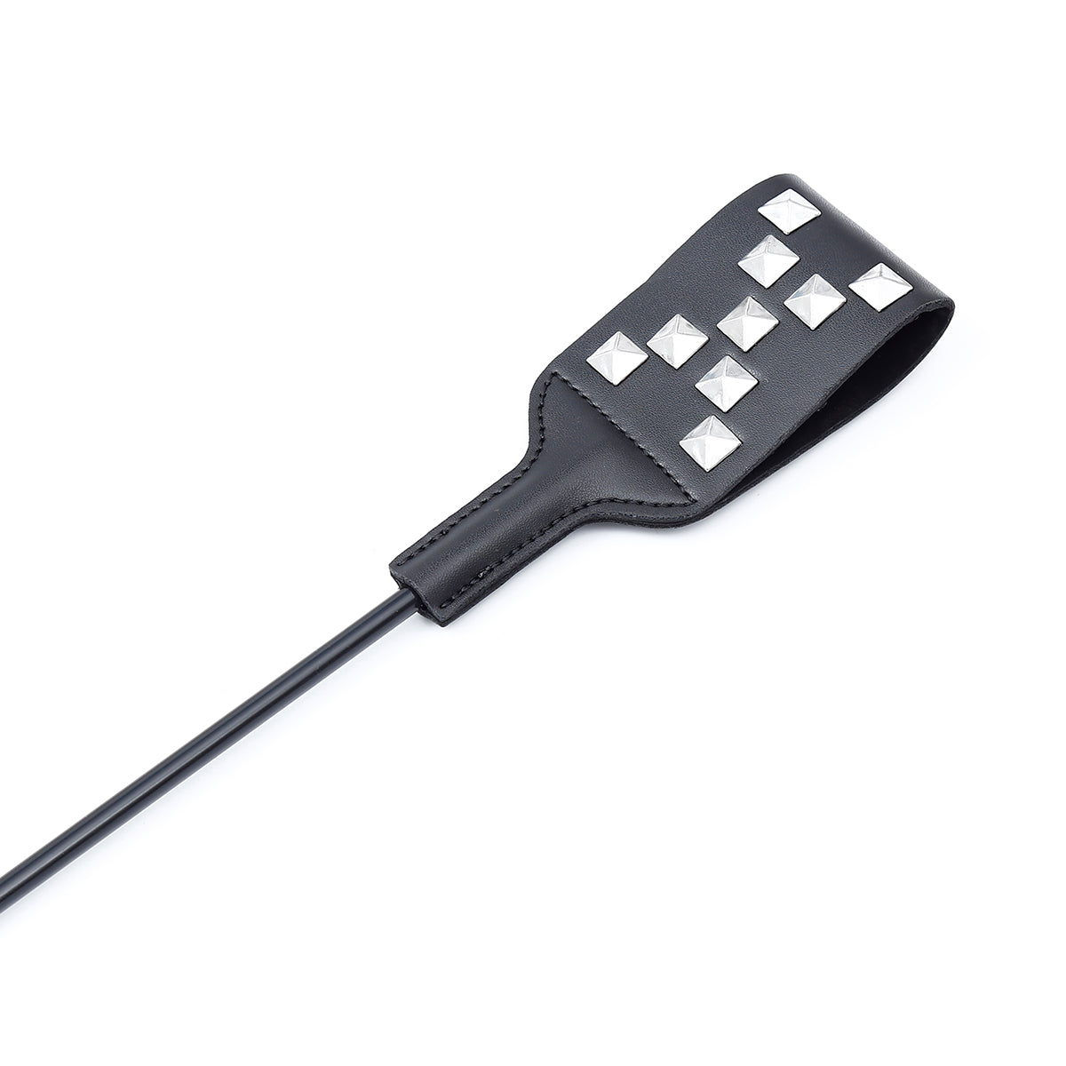 Black PU Leather X-Studded Paddle with Handle – Lightweight BDSM Spanking